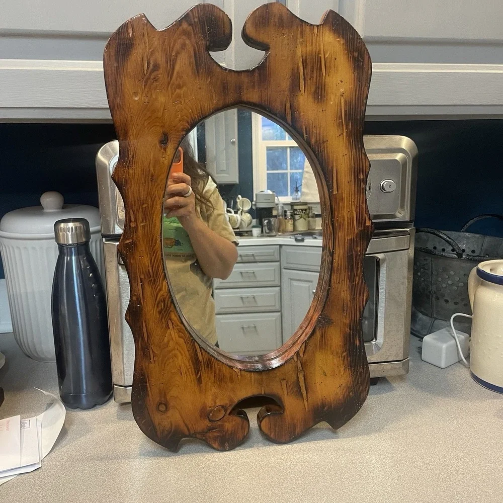 Antique / Vintage Wooden Oak Wall Mirror  Entry away Decor 19